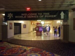 WSOP hallway entry banner