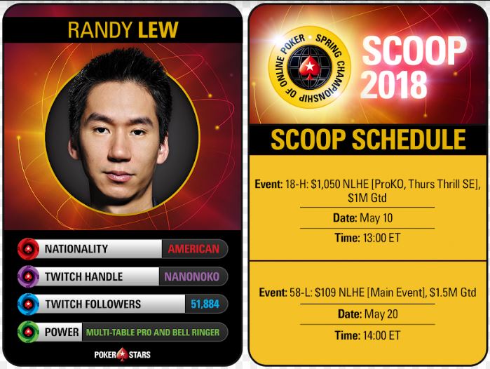 Randy Lew SCOOP 2018 Twitch schedule