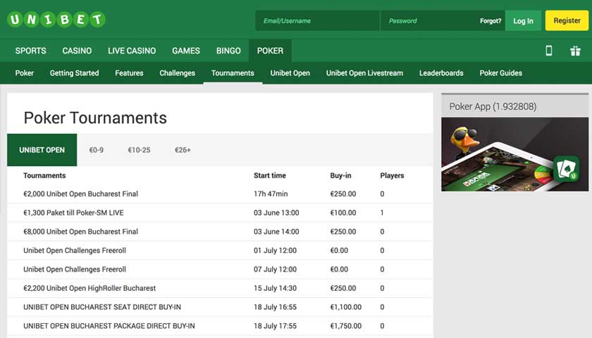 Unibet Poker tournaments