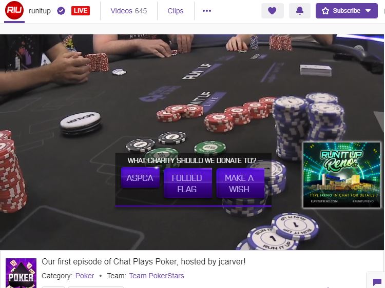 Chat Plays Poker charity donation