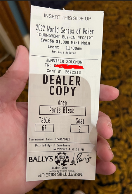 Jennifer Solomon WSOP receipt