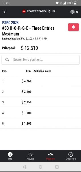 Cash amounts HORSE 2023 PCA