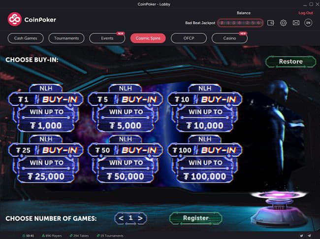 coinpoker cosmic spins