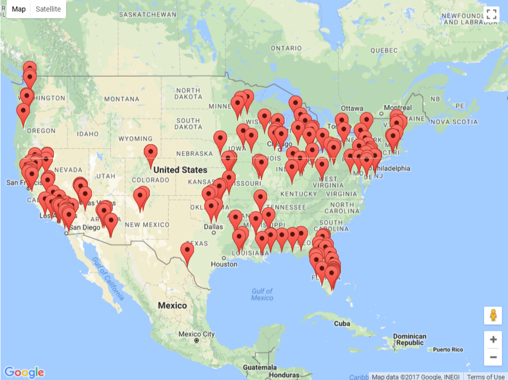 Map of Poker Rooms in the US
