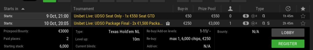 Unibet Poker satellites