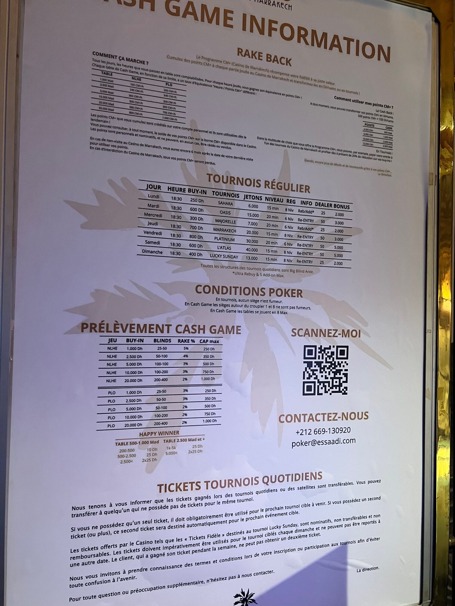 Poker in Marrakech schedule