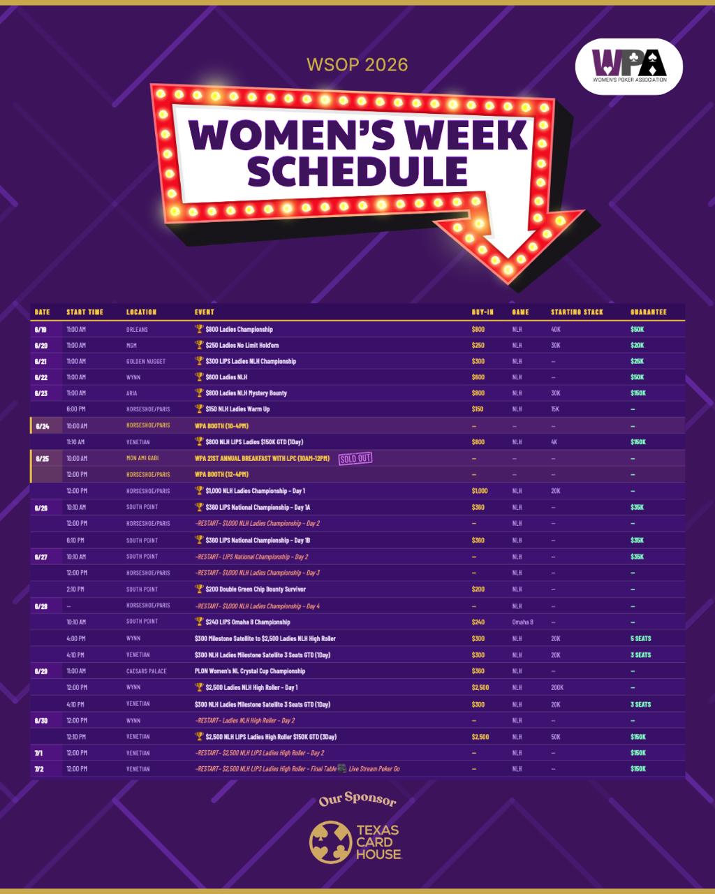 2026 WPA Women's Week Schedule