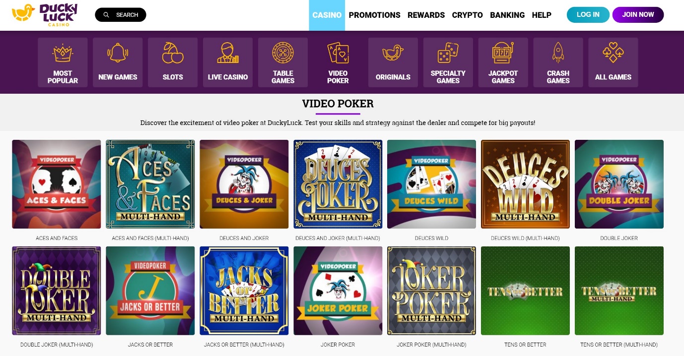 ducky luck video poker game library