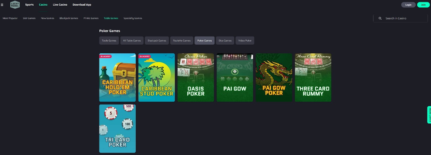 lucky rebel online poker room game selection