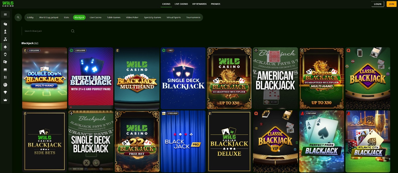 wild casino blackjack games lobby