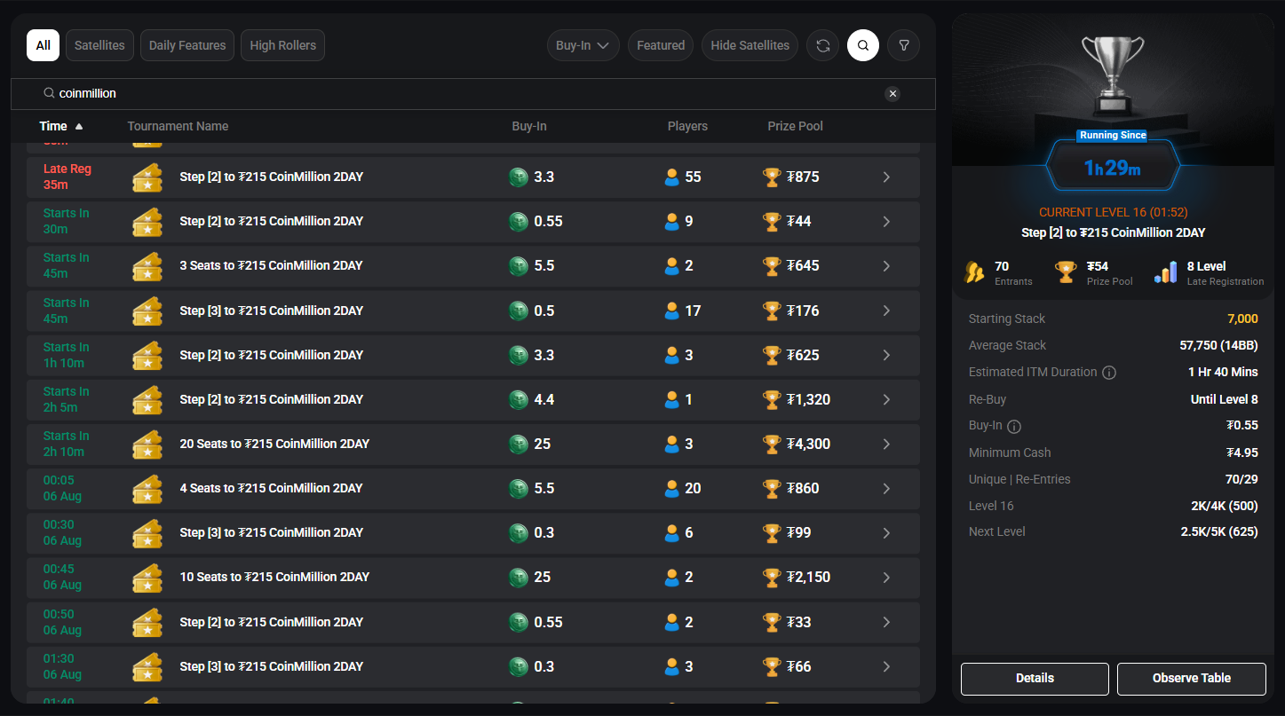 Coinmillion app schedule