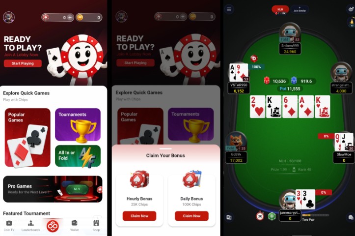 CoinPoker Play for Fun screens