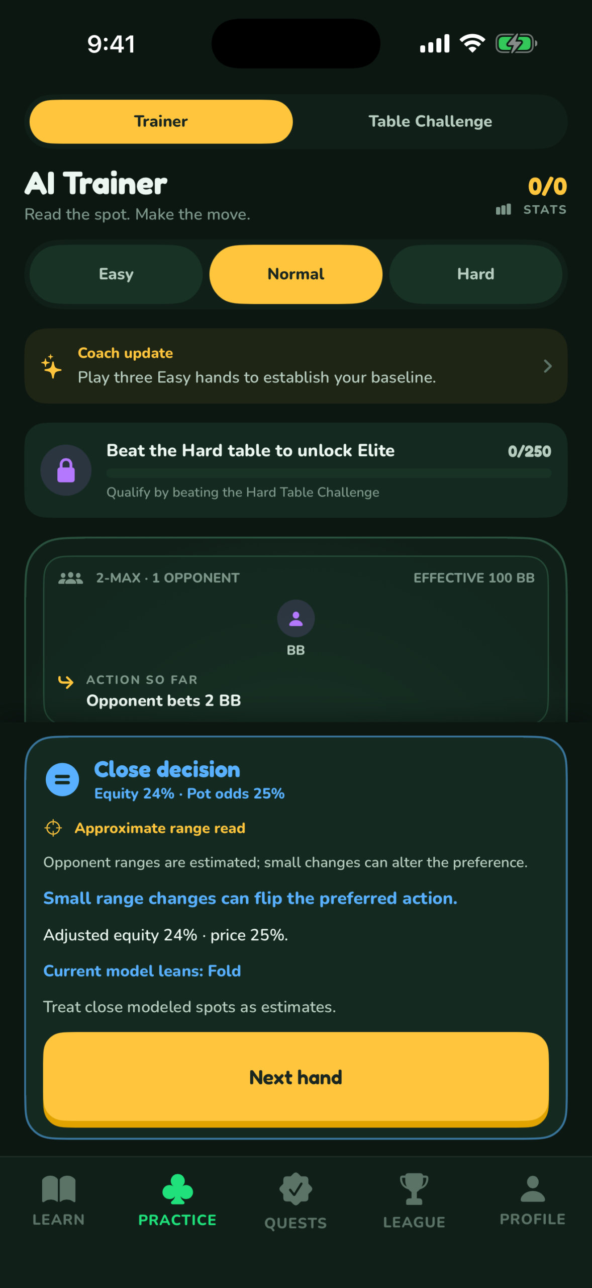 PokerSharp Learn mode feedback